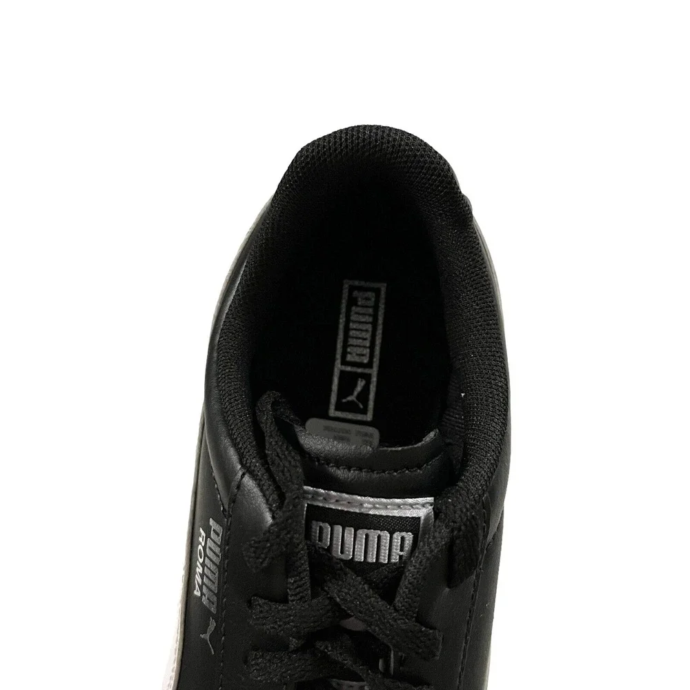 Puma Roma Youth Boys Low Top Sneakers Size 5.5 Black-White Lace Up Faux Leather